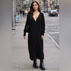 Paper Label Black Maxi Cardigan Duster – Button Front cotton blend size Medium